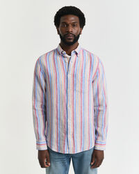 Camisa Regular Fit de lino con rayas multicolor