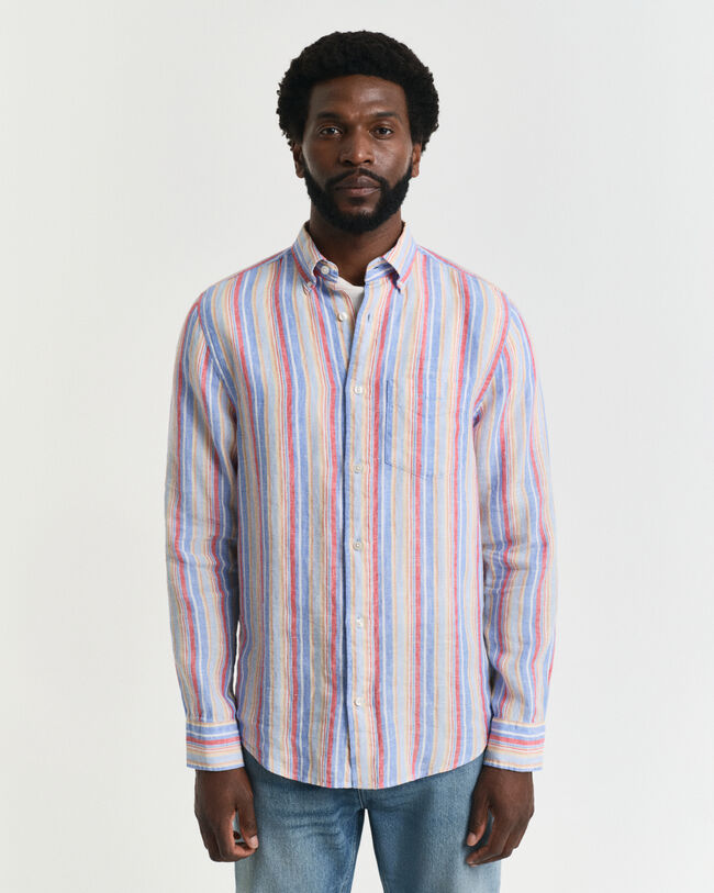 Camisa Regular Fit de lino con rayas multicolor