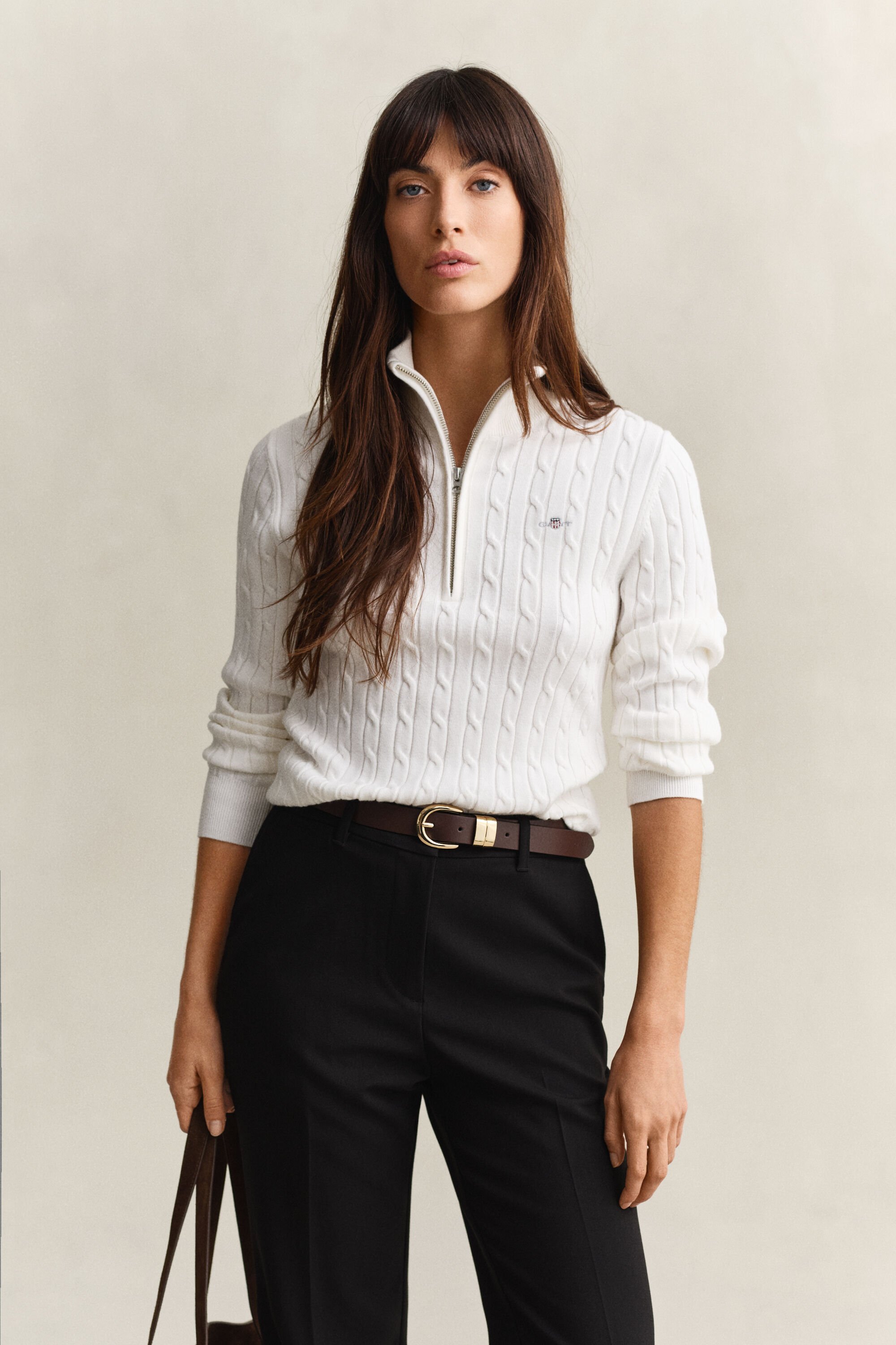 Jersey de punto de ochos con media cremallera