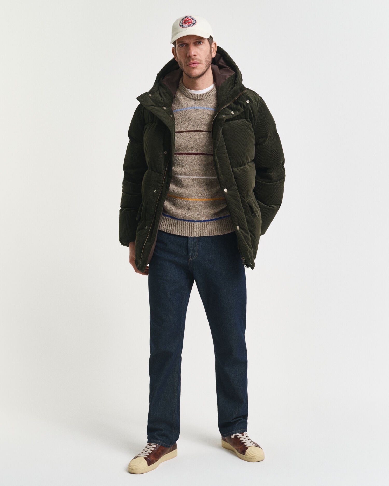 Jersey de cuello redondo en mezcla de lana a rayas con nepps