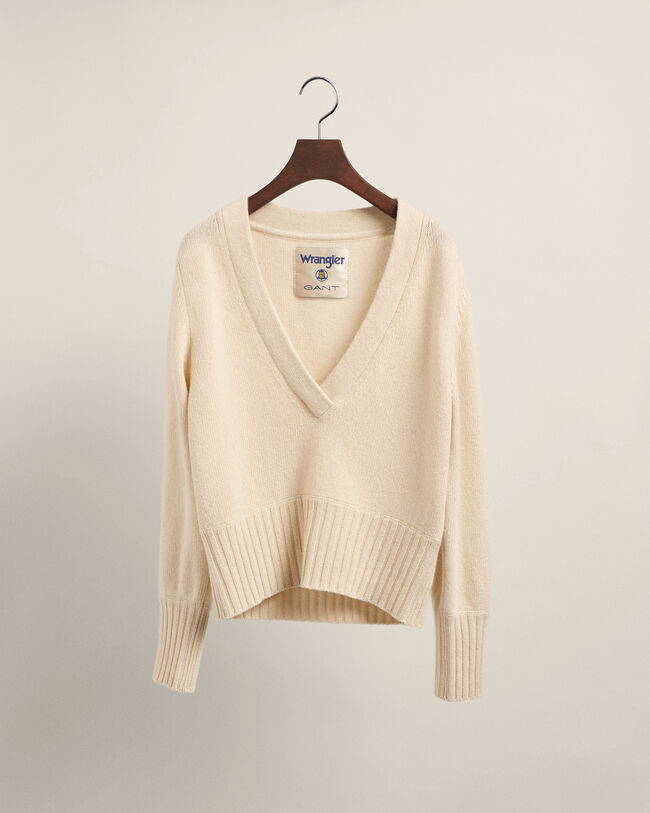 Jersey de cuello de pico Wrangler x GANT Varsity en mezcla de cachemir