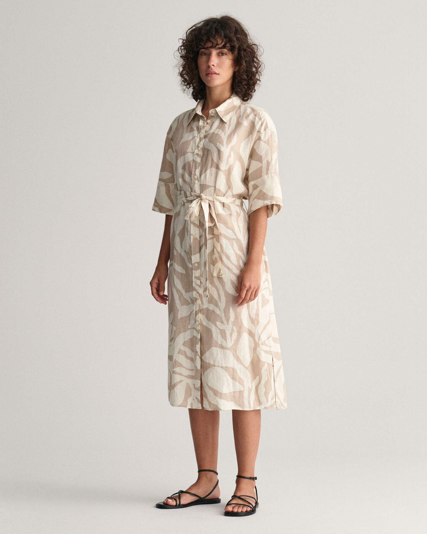 Vestido camisero de lino Palm Print