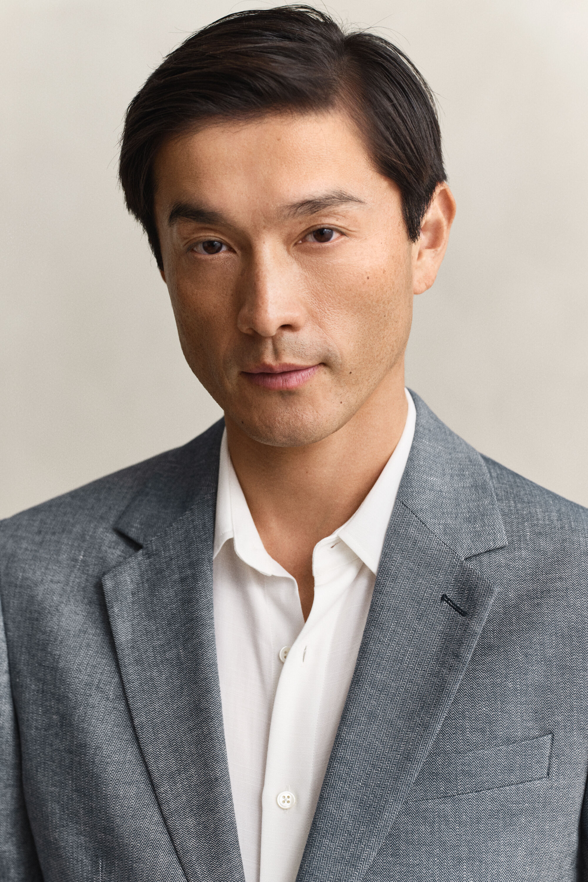 Chaqueta de traje añil con diseño de espiga