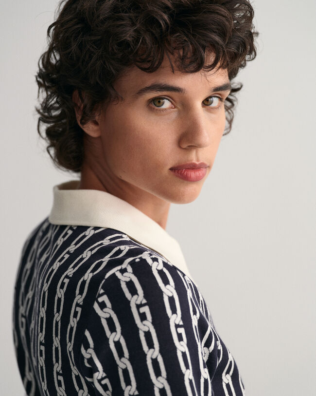 Vestido tipo polo de media manga Chain Jacquard