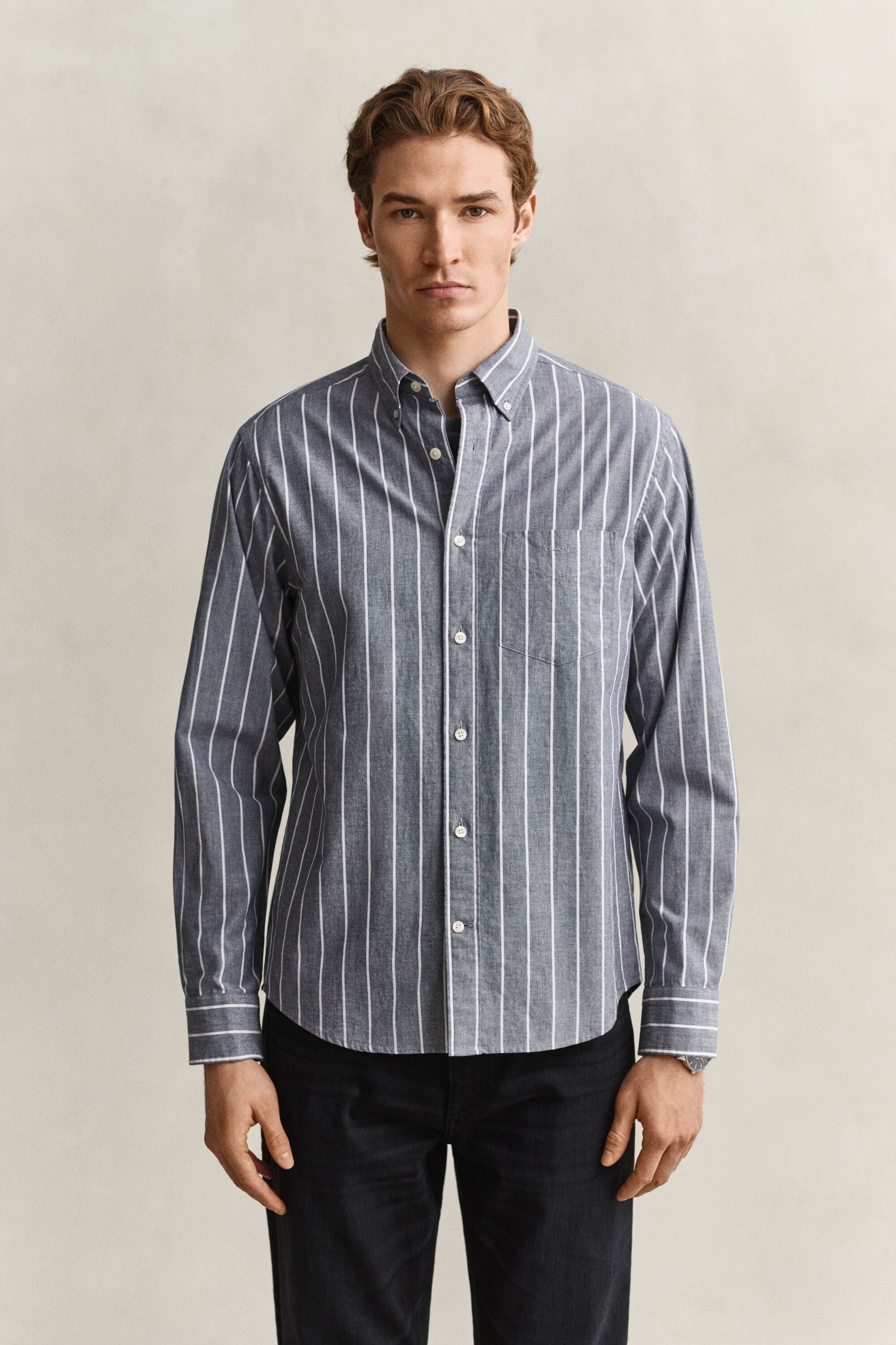 Camisa de popelina jaspeada a rayas