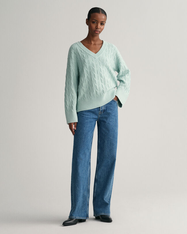 Jersey de cuello de pico con dise&ntilde;o de espiga