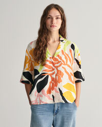 Camisa Relaxed Fit de manga corta en lino Palm Print