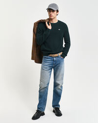 Jersey acanalado de lana y algod&oacute;n con cuello redondo