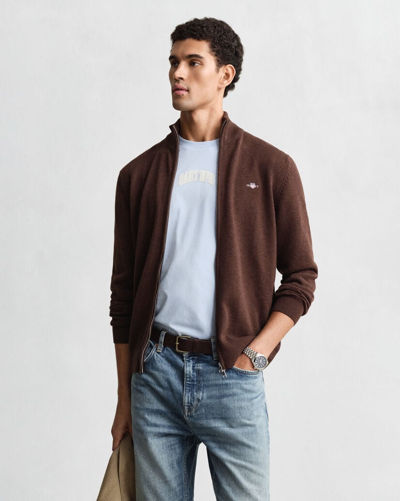 C&aacute;rdigan de algod&oacute;n con cremallera Casual