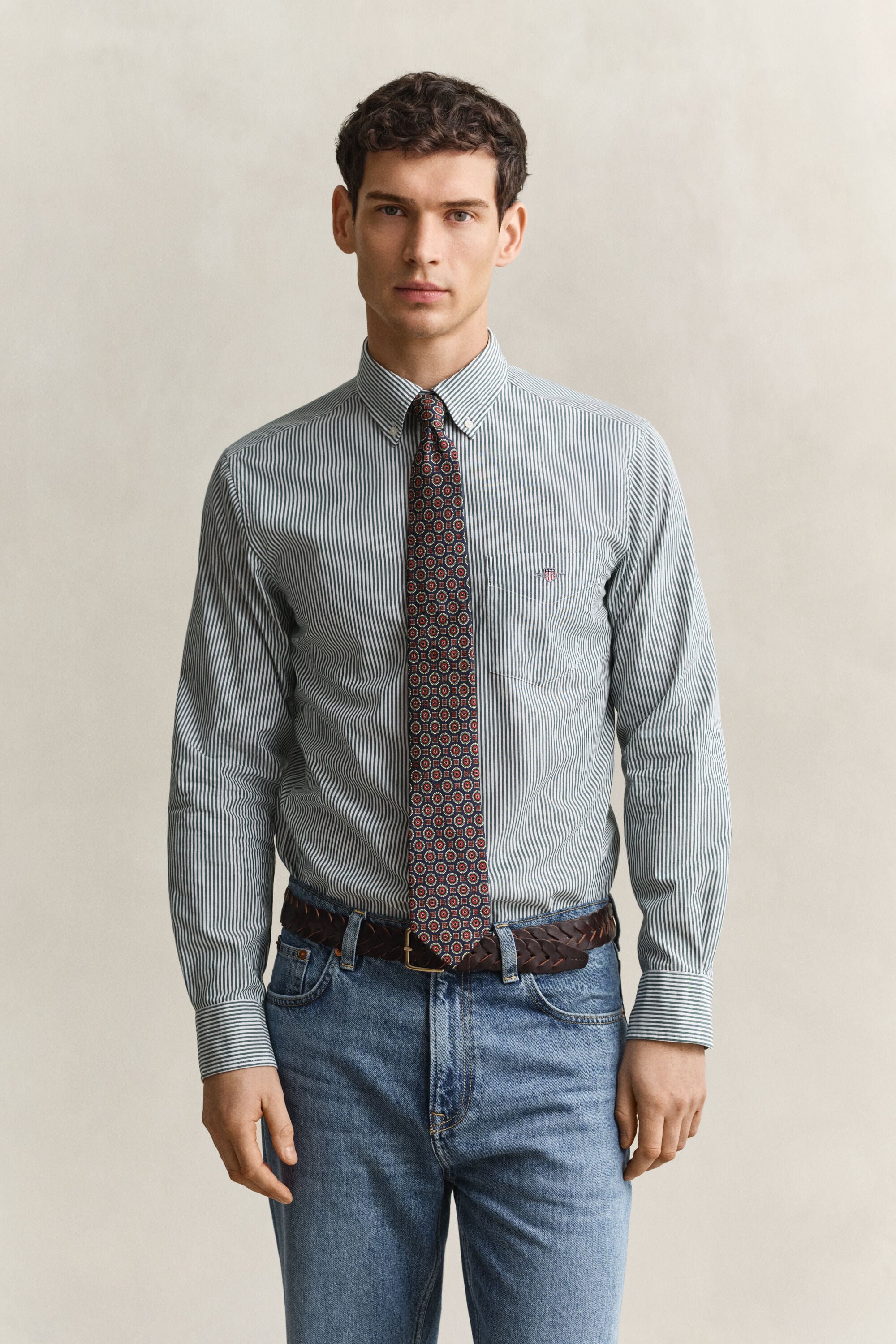 Camisa de popelina Regular Fit clásica de rayas