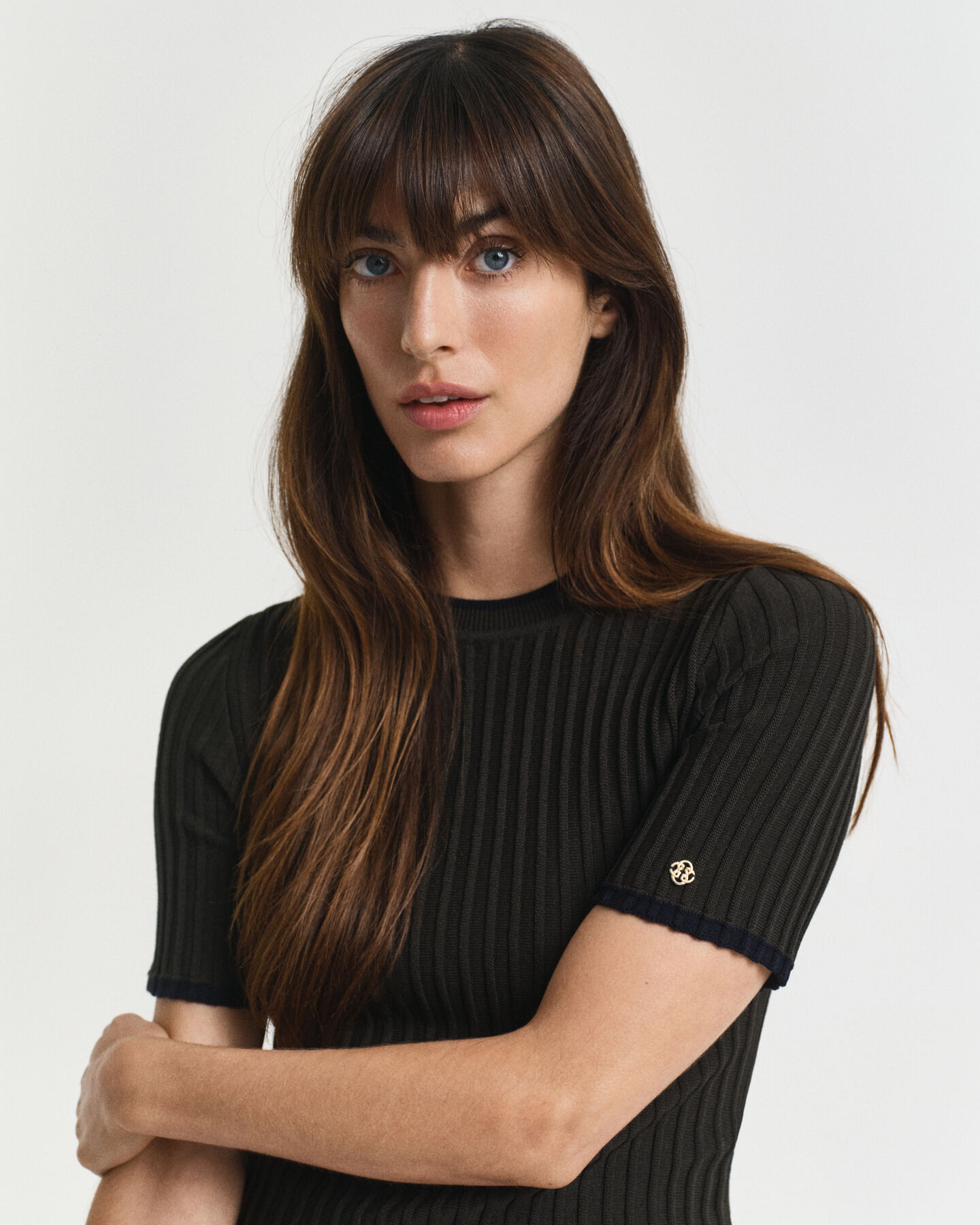 Jersey de manga corta de canalé en contraste