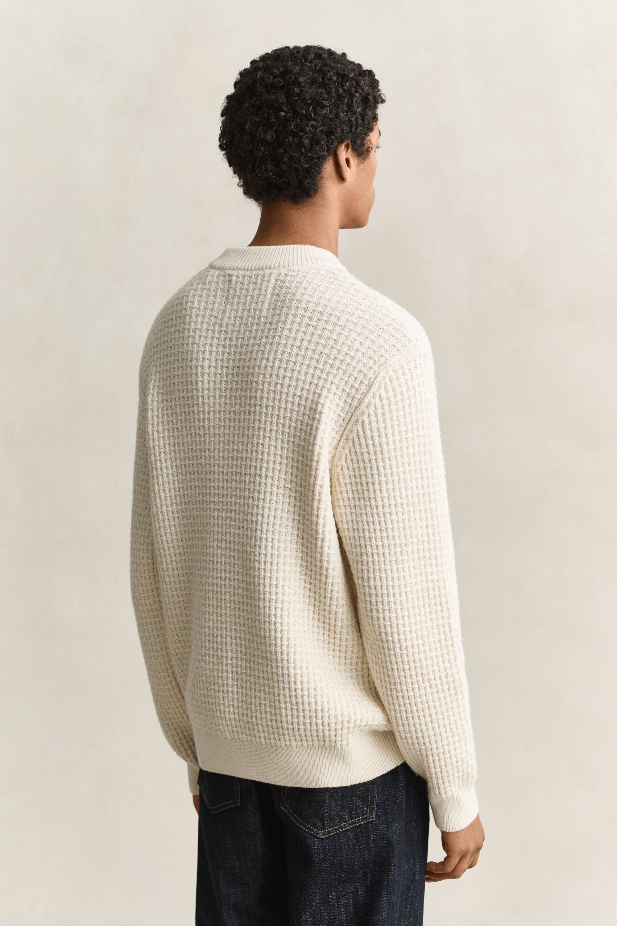 Jersey de cuello cerrado de algodón y lana con textura