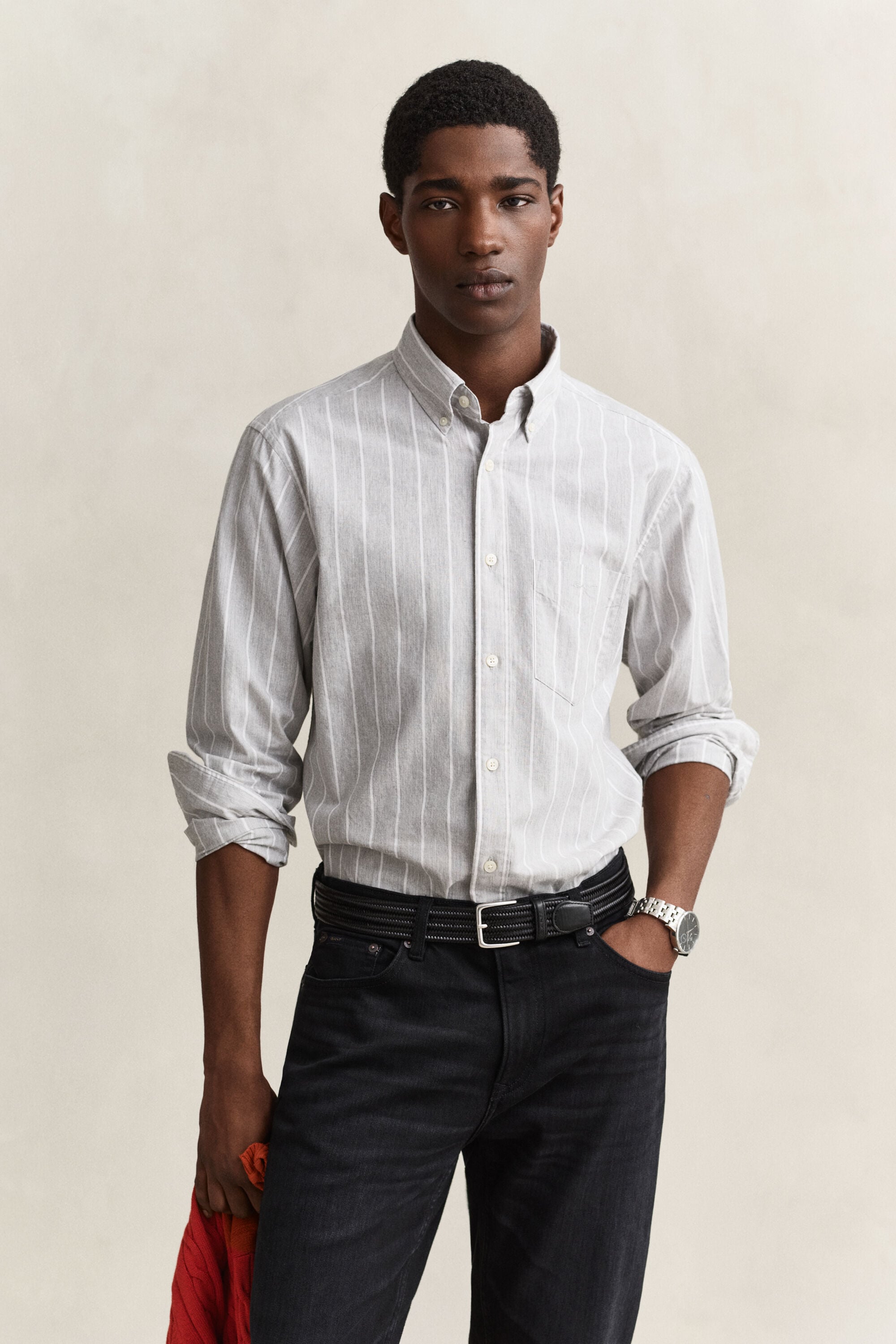 Camisa de popelina jaspeada a rayas