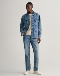 Jersey de cuello redondo en algod&oacute;n y lino Textured