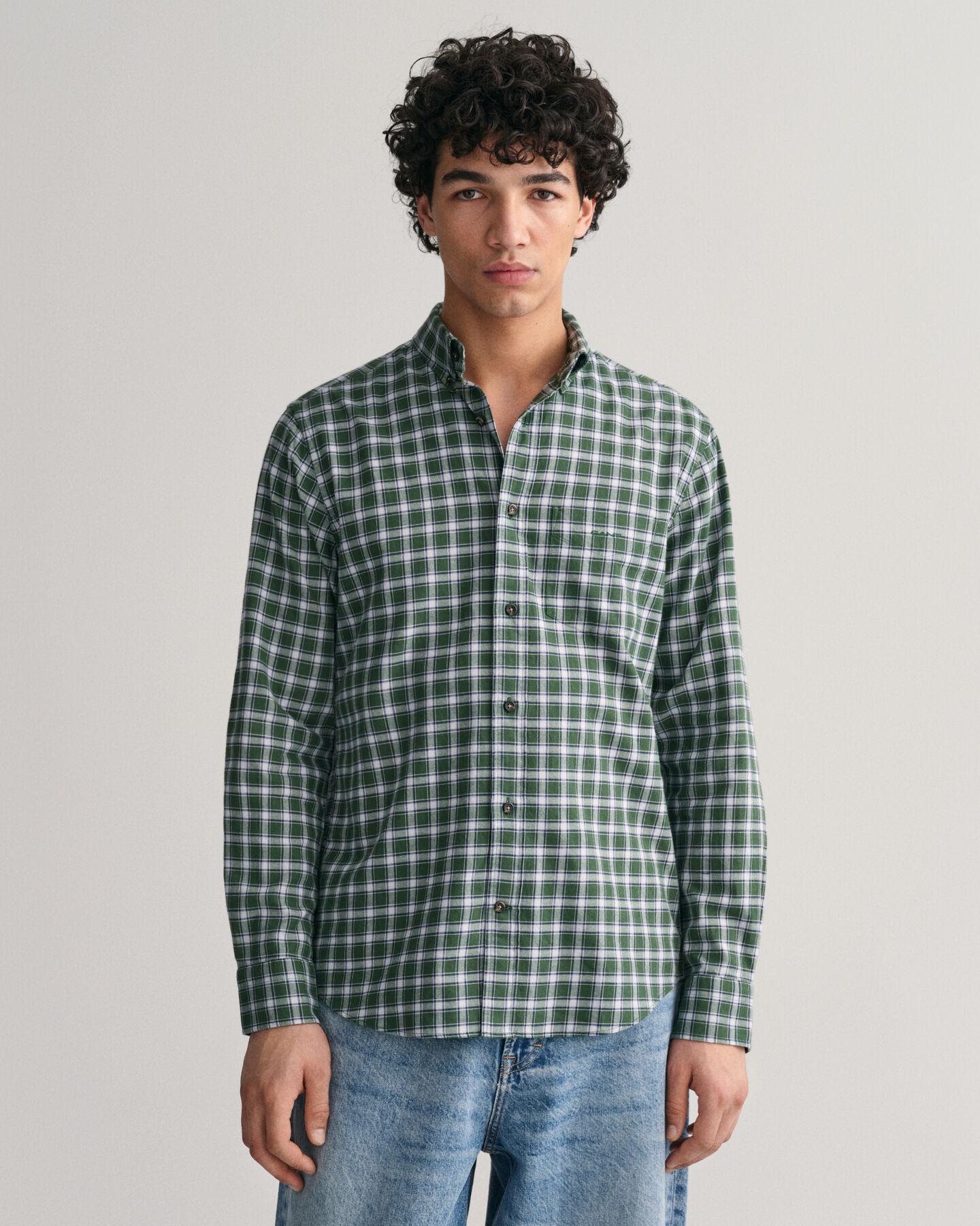 Camisa Regular Fit de franela con microestampado de tela escocesa