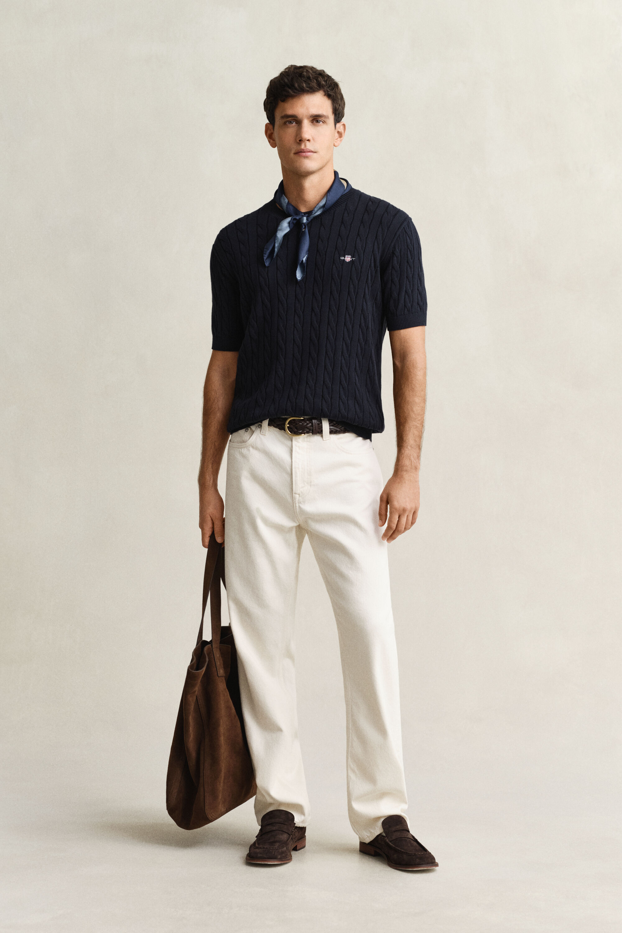 Jersey de punto de ochos de algodón con manga corta