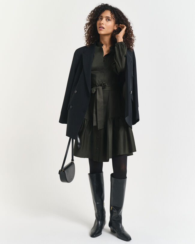 Vestido de manga larga en satén de algodón