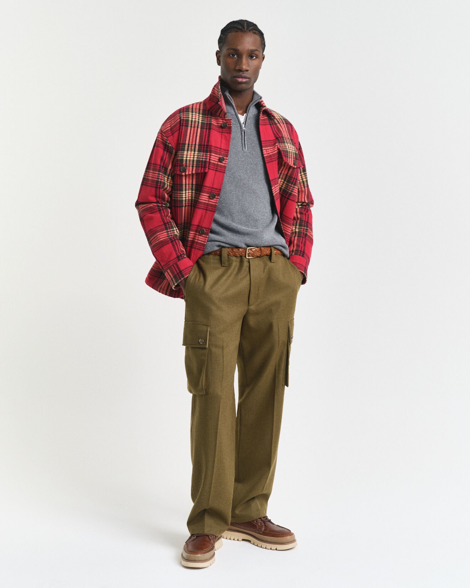 Jersey acanalado de algodón y lana merino con media cremallera