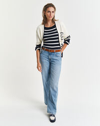 Top de punto acanalado a rayas con hombros descubiertos