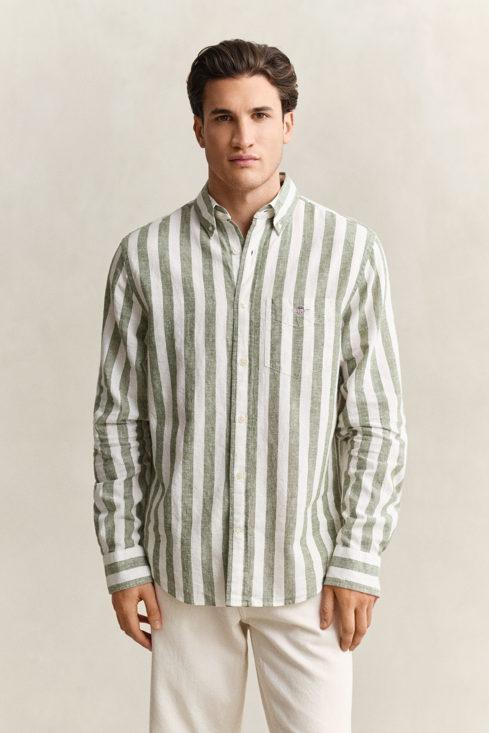 Camisa de mezcla de lino a rayas