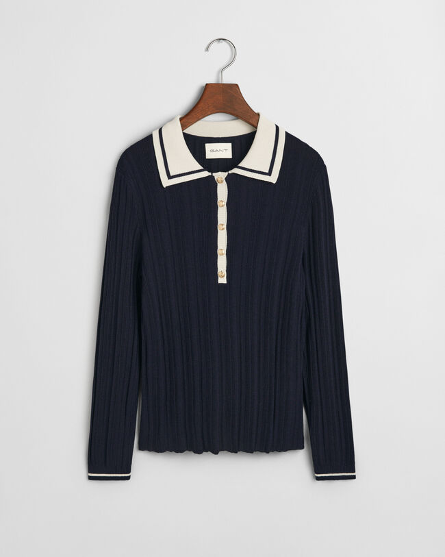 Jersey tipo polo acanalado en contraste