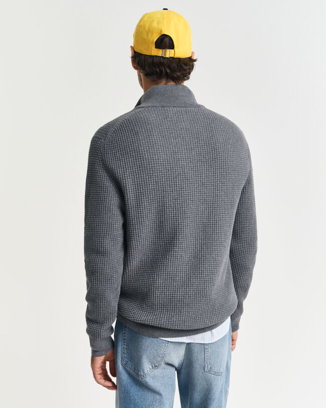 Jersey de algodón con media cremallera y textura