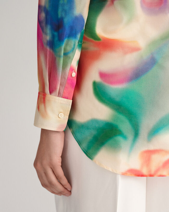 Camisa Relaxed Fit de seda y algod&oacute;n con estampado de flores