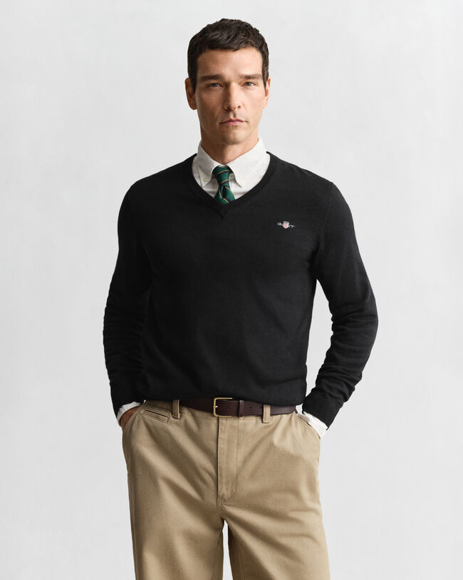 Jersey clásico de algodón con cuello de pico