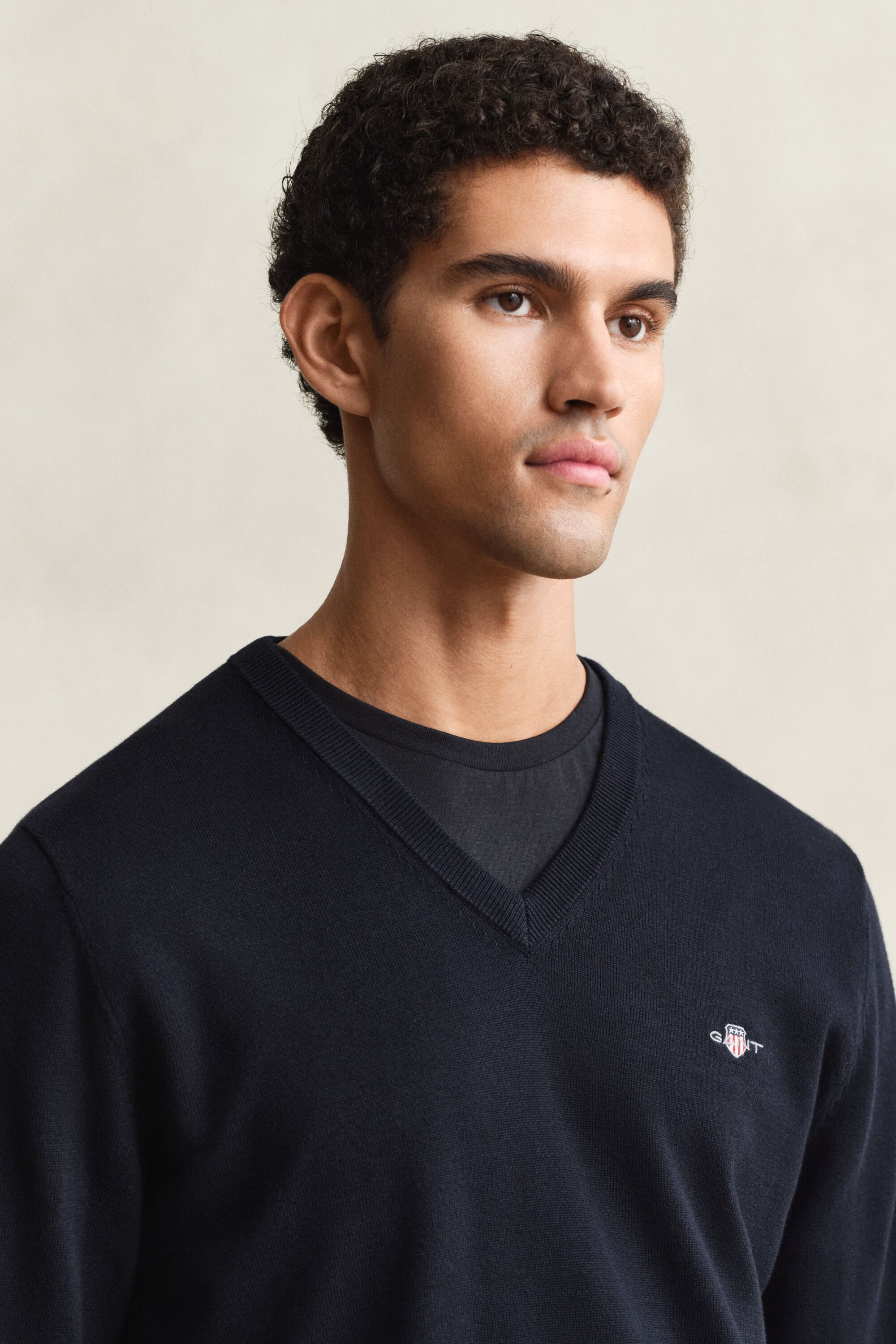 Jersey clásico de algodón con cuello de pico