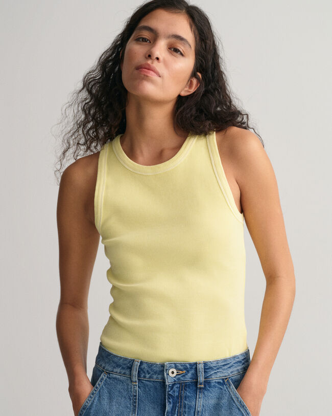 Camiseta acanalada sin mangas y con cuello alto Sunfaded