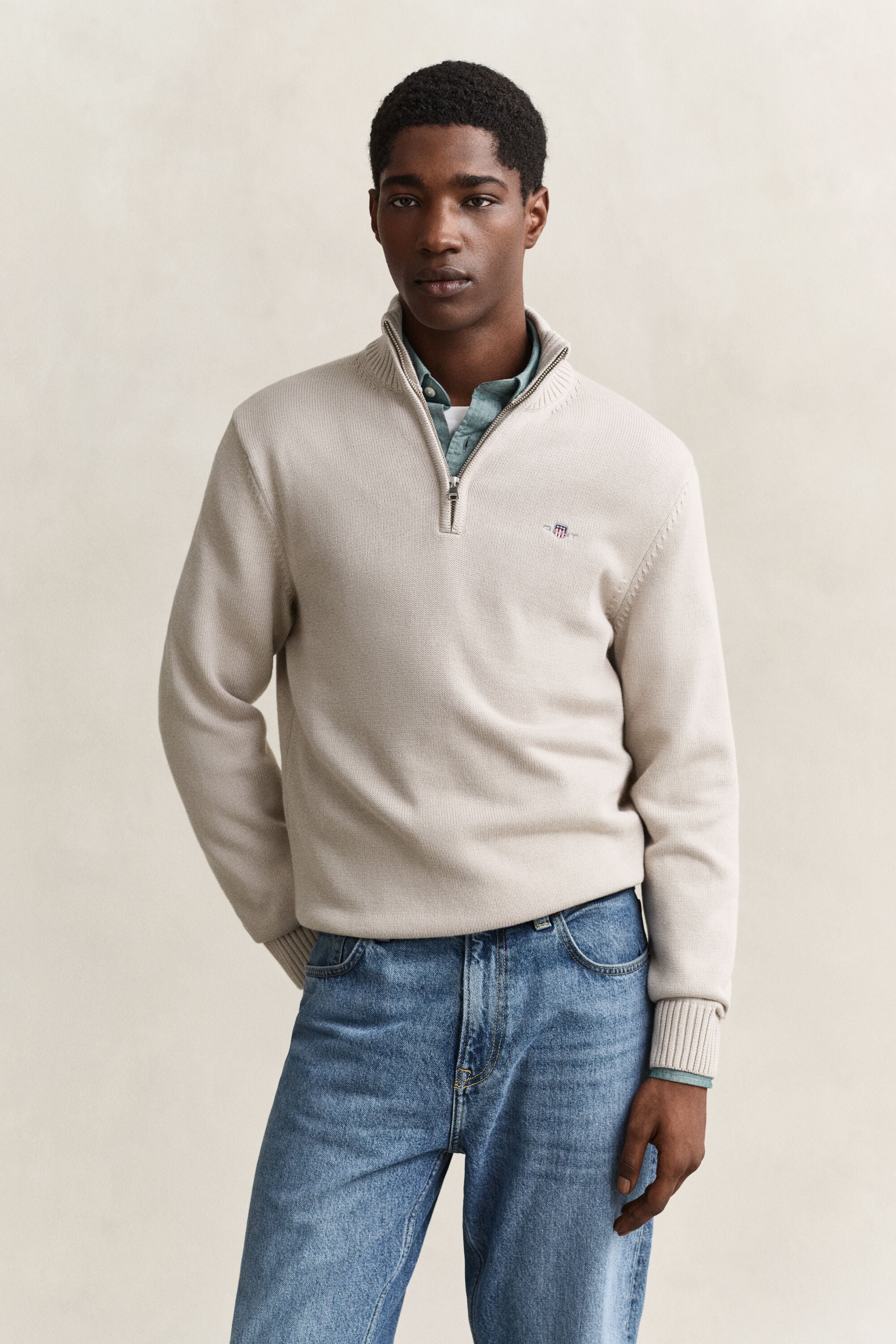 Jersey de algodón con media cremallera Casual