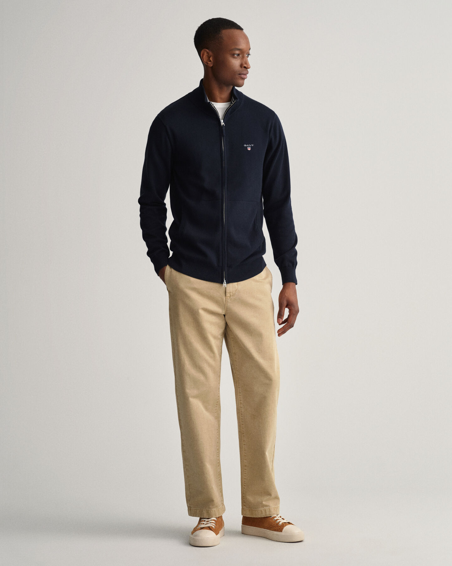 Cárdigan de algodón con cremallera Classic