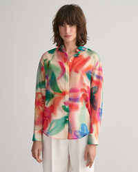 Camisa Relaxed Fit de seda y algod&oacute;n con estampado de flores