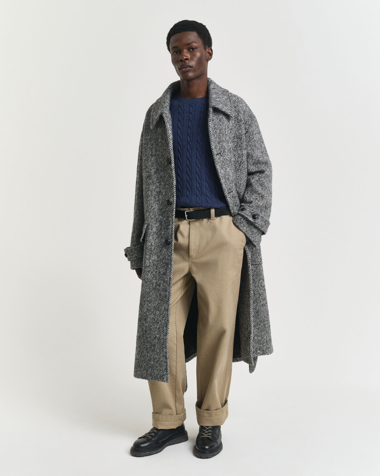 Jersey de cuello redondo y punto de ochos en algodón