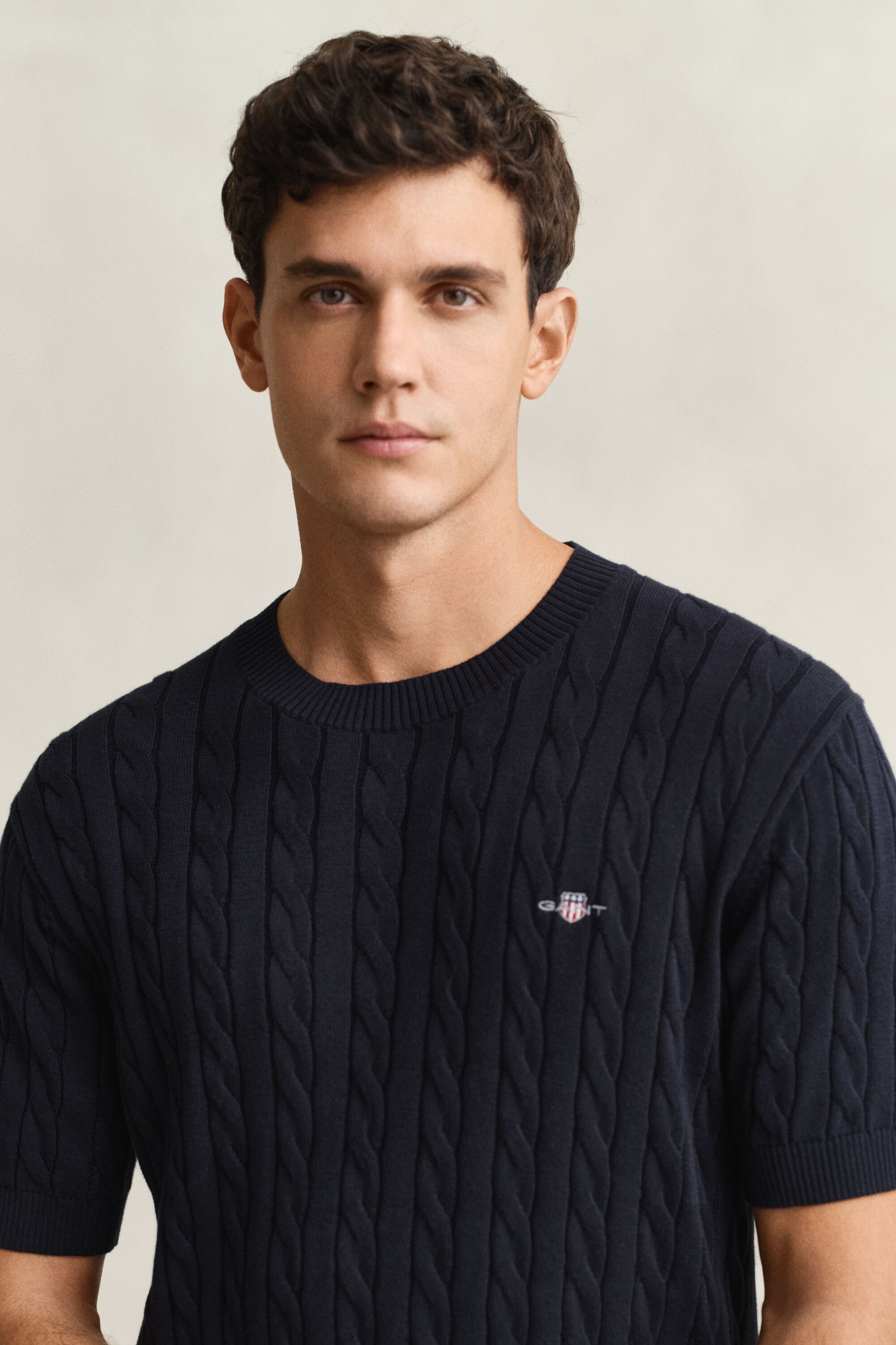 Jersey de punto de ochos de algodón con manga corta