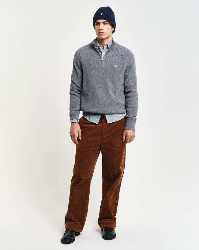 Jersey acanalado de lana y algod&oacute;n con media cremallera