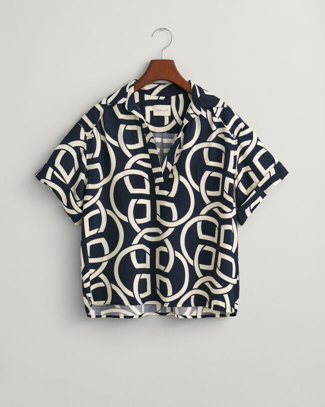 Camisa Relaxed Fit Popover de manga corta con estampado Monogram