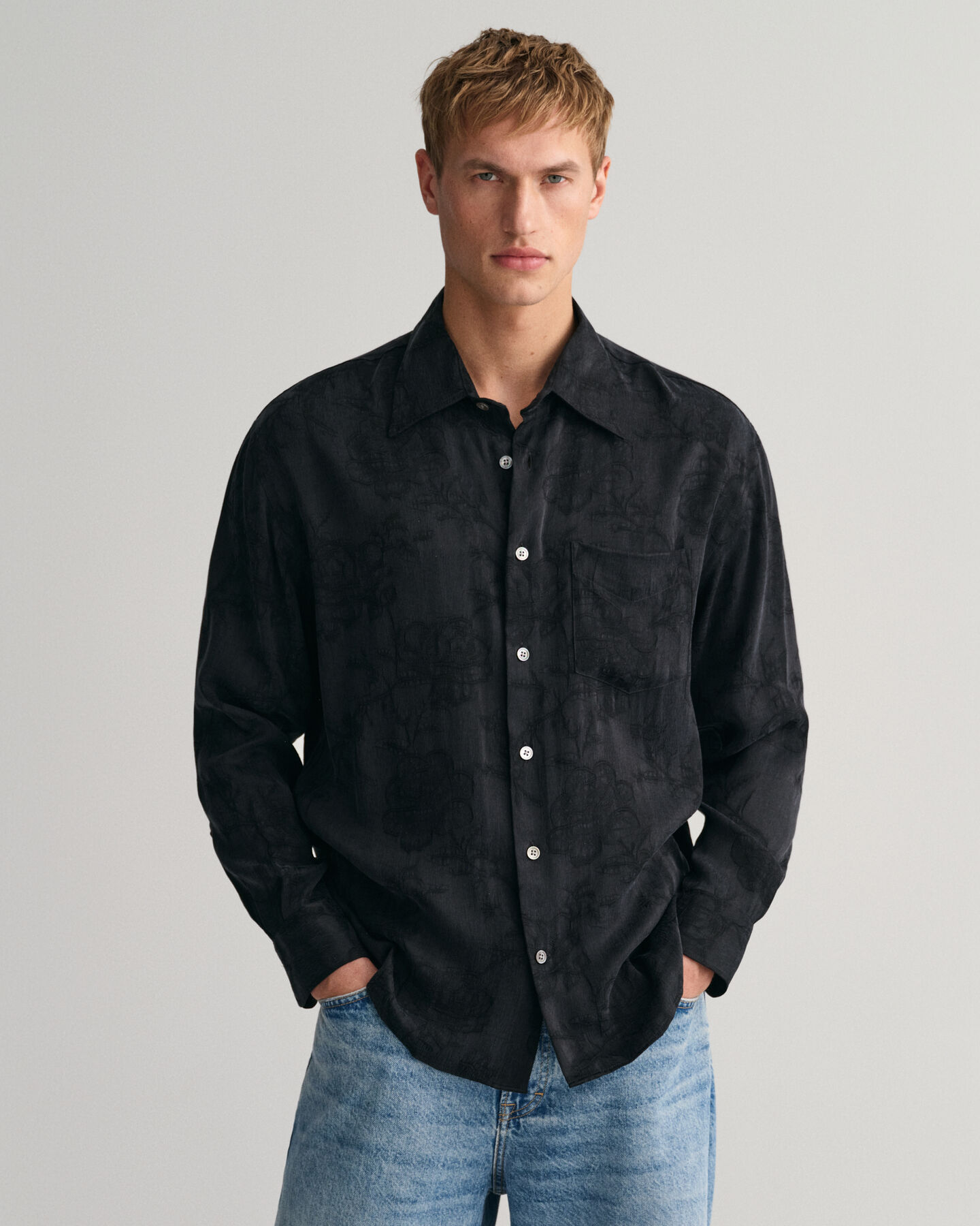 Camisa Relaxed Fit de jacquard en cupro y viscosa