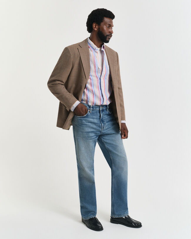 Camisa Regular Fit de lino con rayas multicolor