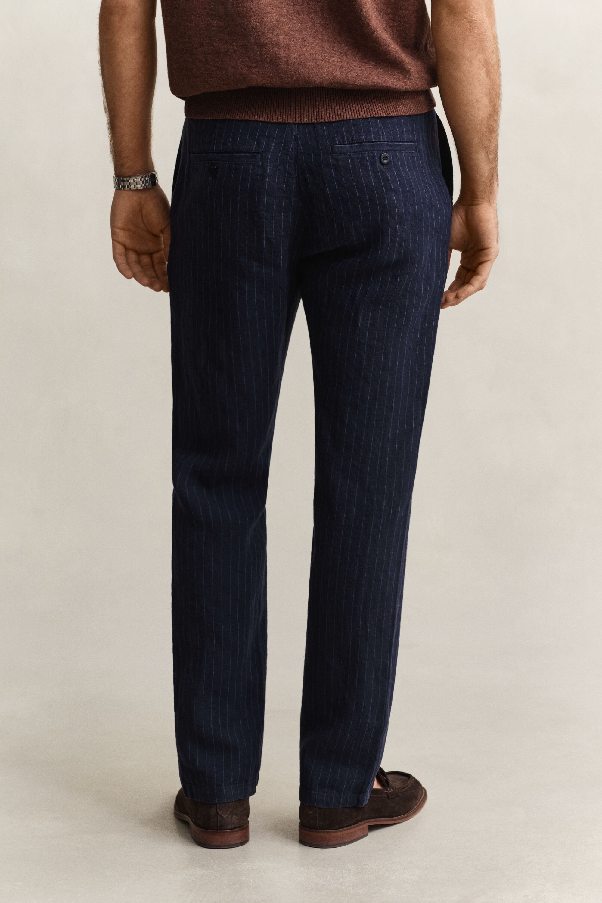 Pantalones de lino de rayas