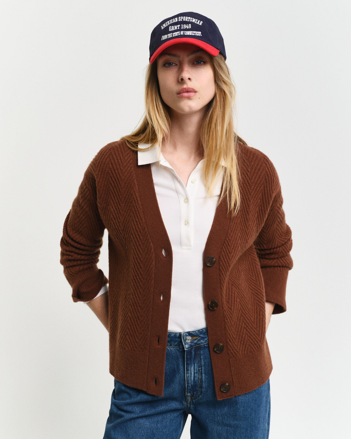 C&aacute;rdigan de cuello de pico con dise&ntilde;o de espiga