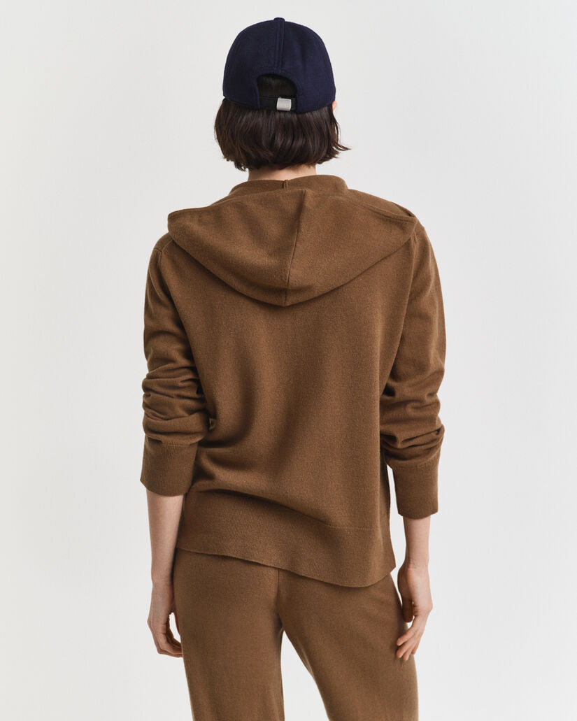 Sudadera de lana de oveja muy fina con capucha y cremallera