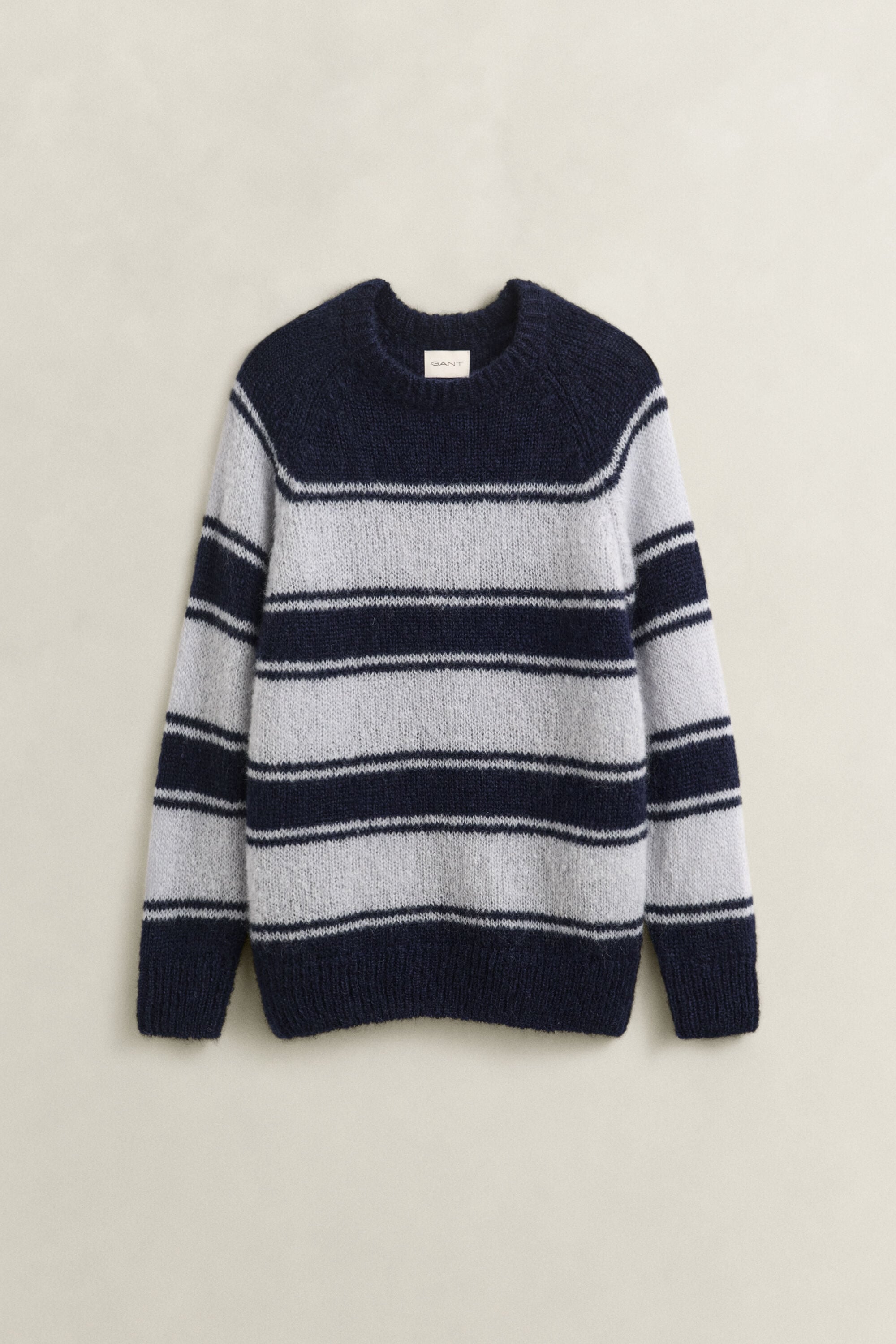 Jersey de cuello redondo en mezcla de mohair a rayas