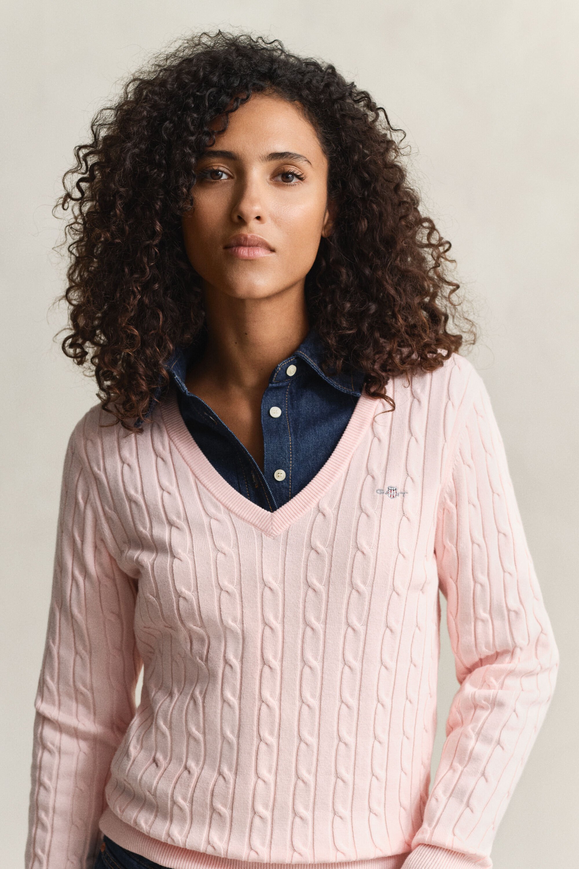 Jersey de cuello de pico en punto de ochos