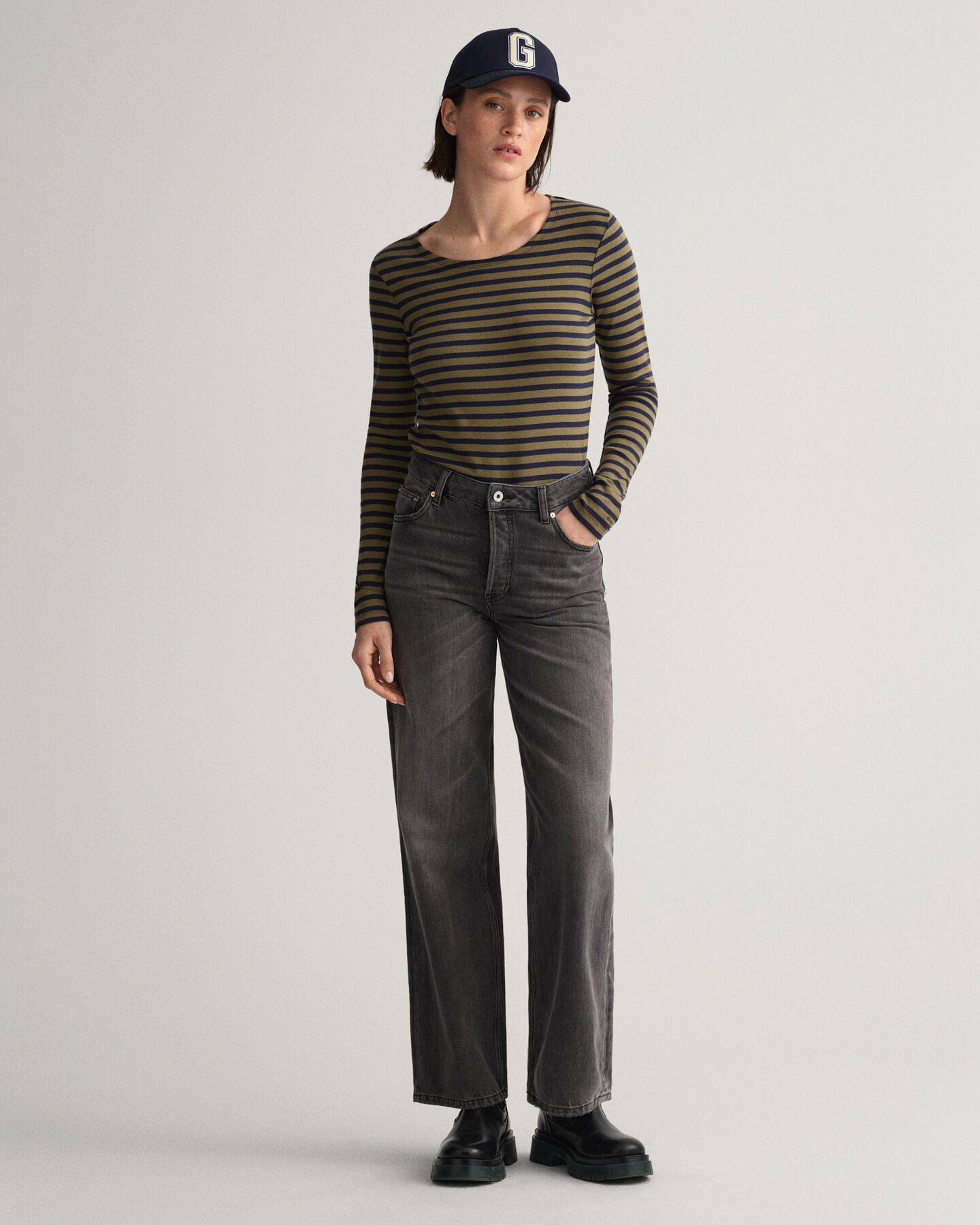 Camiseta acanalada de manga larga y rayas