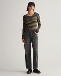 Camiseta acanalada de manga larga y rayas