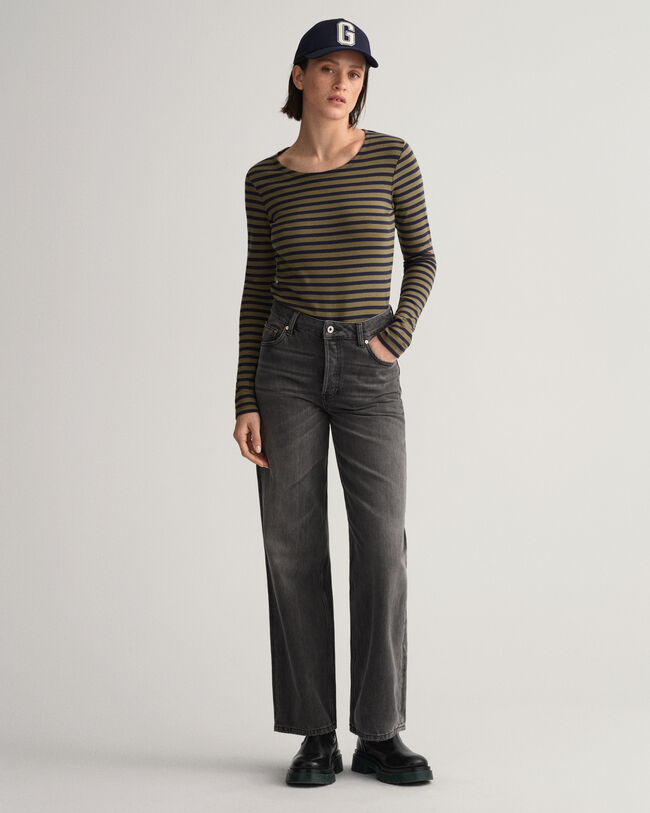 Camiseta acanalada de manga larga y rayas