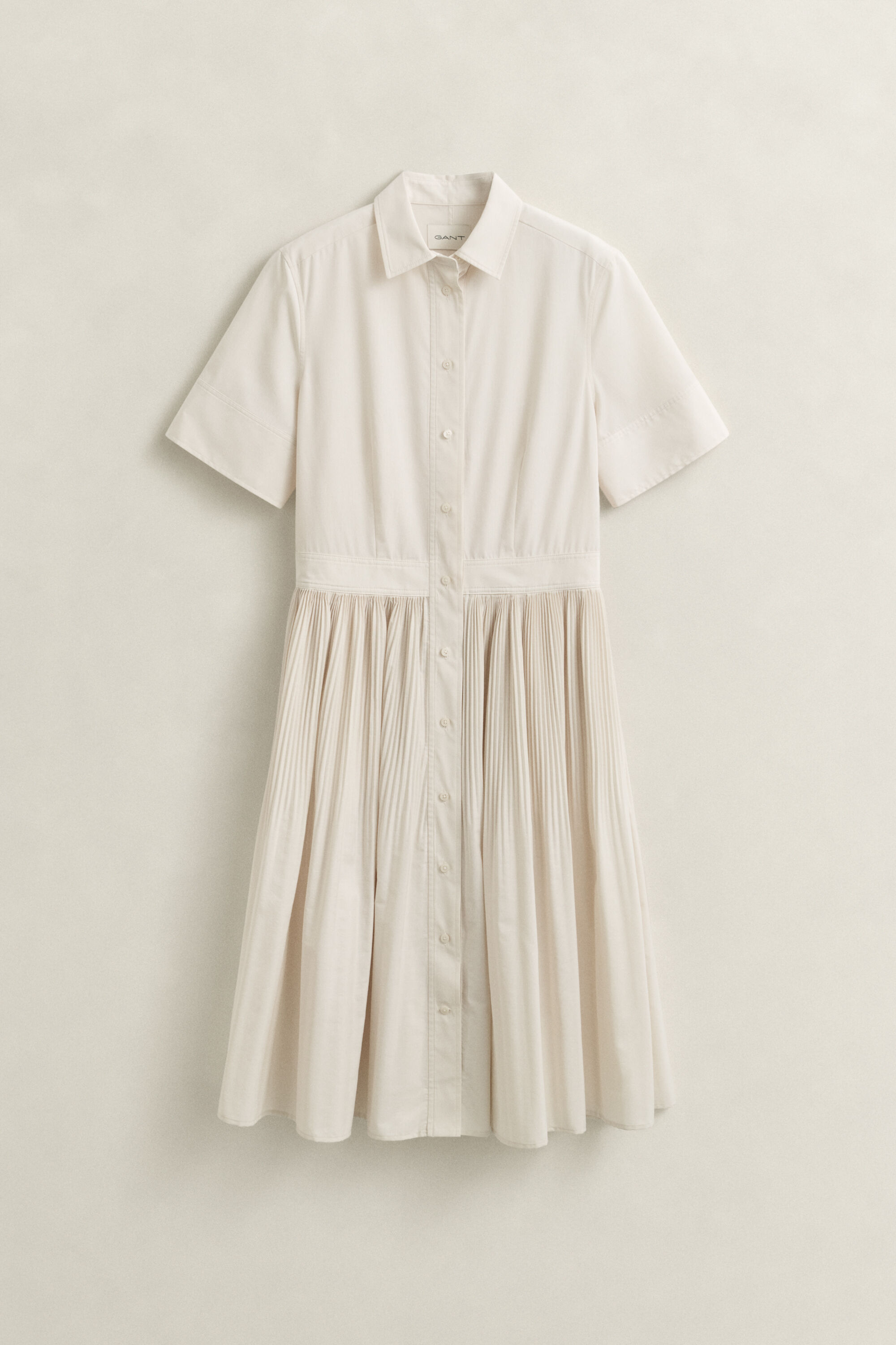 Vestido camisero plisado de algodón
