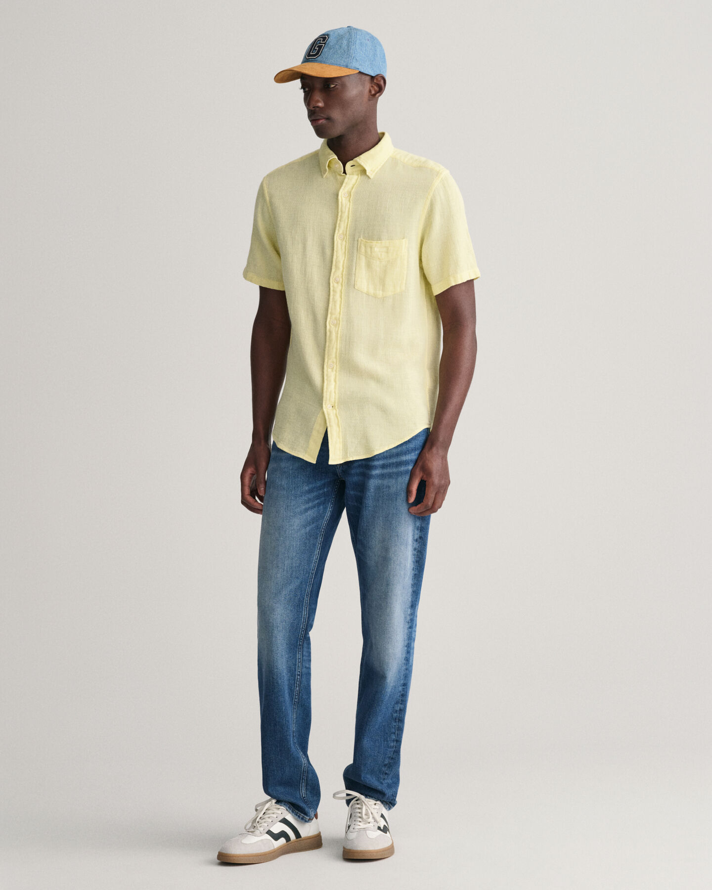 Camisa Regular Fit de manga corta de algod&oacute;n y lino con textura