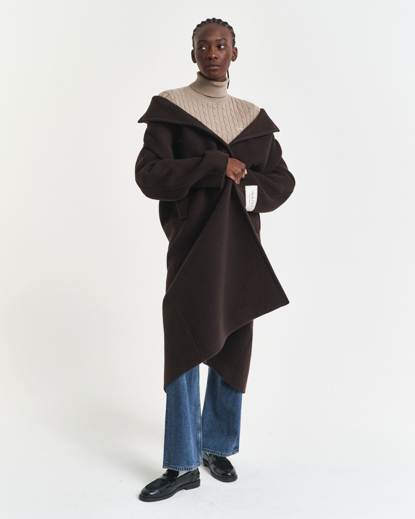 Jersey de punto de ochos en algodón elástico con cuello de cisne